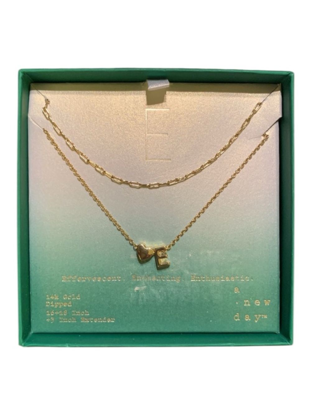 A New Day 14K Gold Dipped “E” Initial with Heart Chain Necklace